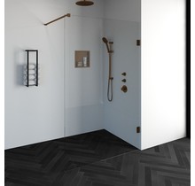 Inloopdouche Venus 127.7x200cm Antikalk Helder Glas Profielloos 8mm Veiligheidsglas Geborsteld Koper