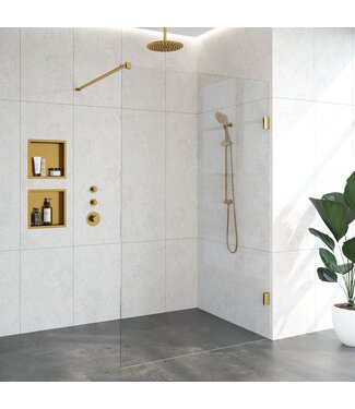 Inloopdouche Venus 127.7x200cm Antikalk Helder Glas Profielloos 8mm Veiligheidsglas Geborsteld Goud