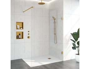 Inloopdouche Venus 137.7x200cm Antikalk Helder Glas Profielloos 8mm Veiligheidsglas Geborsteld Goud