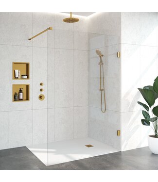 Inloopdouche Venus 137.7x200cm Antikalk Helder Glas Profielloos 8mm Veiligheidsglas Geborsteld Goud