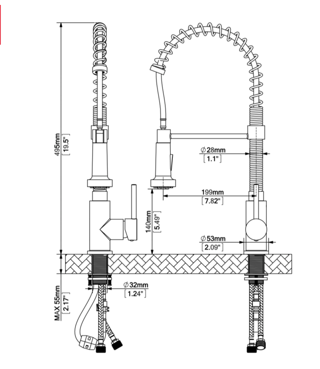 Creavit Keukenkraan Evita Zwart Mat met uittrekbare Handdouche sproeiknop