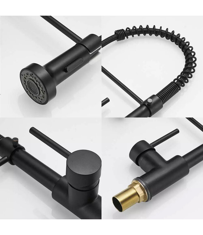 Creavit Keukenkraan Evita Zwart Mat met uittrekbare Handdouche sproeiknop