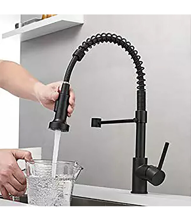 Creavit Keukenkraan Evita Zwart Mat met uittrekbare Handdouche sproeiknop