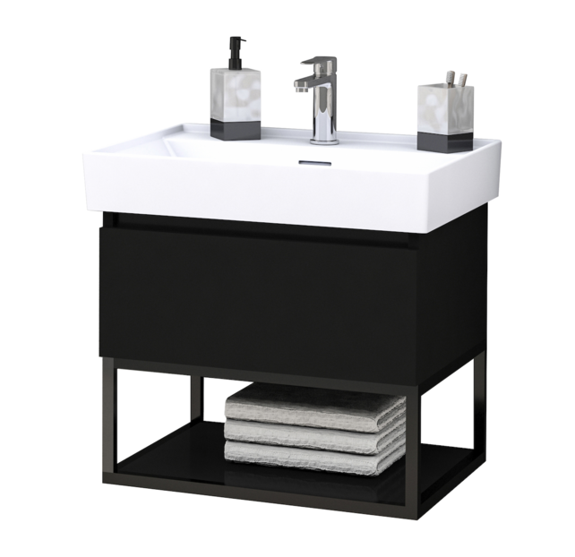 Industrieel Badkamermeubel Creavit Sharp Zwart 60x47x50cm met Stalen frame en wastafel met 1 kraangat overloop Industrieel Badkamermeubel Creavit Sharp Zwart 60x47x50cm met Stalen frame en wastafel met 1 kraangat overloop