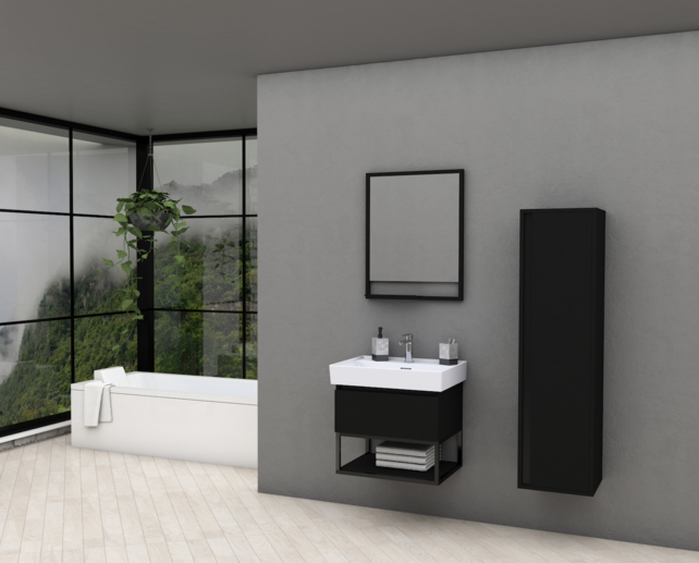 Industrieel Badkamermeubel Creavit Sharp Zwart 60x47x50cm met Stalen frame en wastafel met 1 kraangat overloop Industrieel Badkamermeubel Creavit Sharp Zwart 60x47x50cm met Stalen frame en wastafel met 1 kraangat overloop