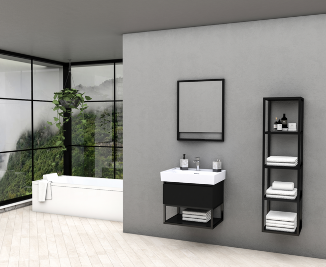 Industrieel Badkamermeubel Creavit Sharp Zwart 60x47x50cm met Stalen frame en wastafel met 1 kraangat overloop Industrieel Badkamermeubel Creavit Sharp Zwart 60x47x50cm met Stalen frame en wastafel met 1 kraangat overloop