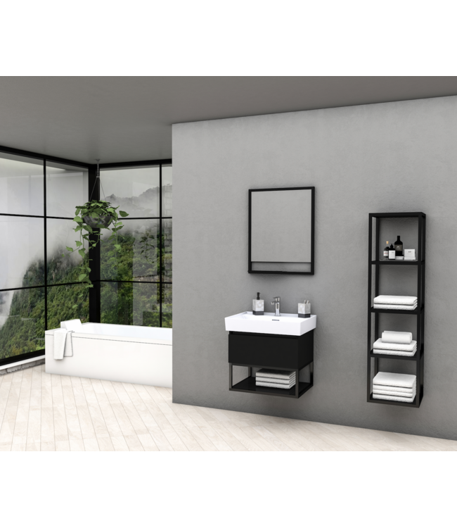 Industrieel Badkamermeubel Creavit Sharp Zwart 60x47x50cm met Stalen frame en wastafel met 1 kraangat overloop