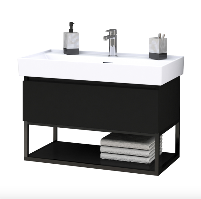 Industrieel Badkamermeubel Creavit Sharp Zwart 80x47x50cm met Stalen frame en wastafel met 1 kraangat overloop Industrieel Badkamermeubel Creavit Sharp Zwart 80x47x50cm met Stalen frame en wastafel met 1 kraangat overloop