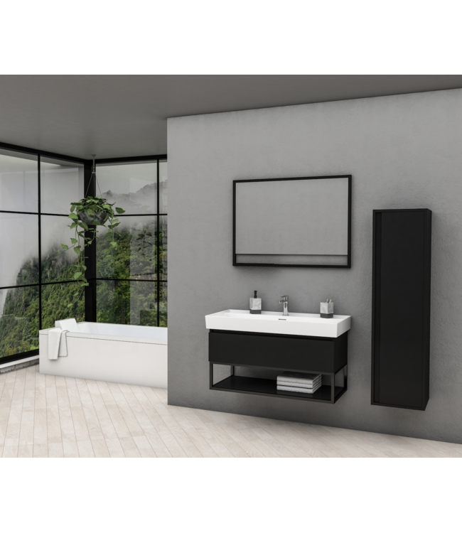 CREAVIT Industrieel Badkamermeubel Creavit Sharp Zwart 80x47x50cm met Stalen frame en wastafel met 1 kraangat overloop
