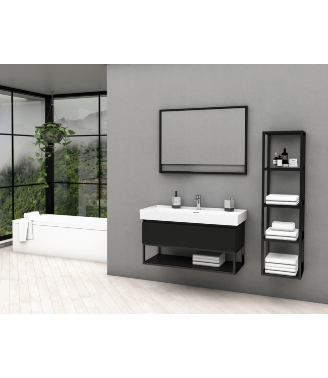 CREAVIT Industrieel Badkamermeubel Creavit Sharp Zwart 80x47x50cm met Stalen frame en wastafel met 1 kraangat overloop