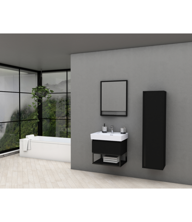 Industrieel badkamerspiegel Creavit Sharp Zwart Mat 60x80cm met verlichting