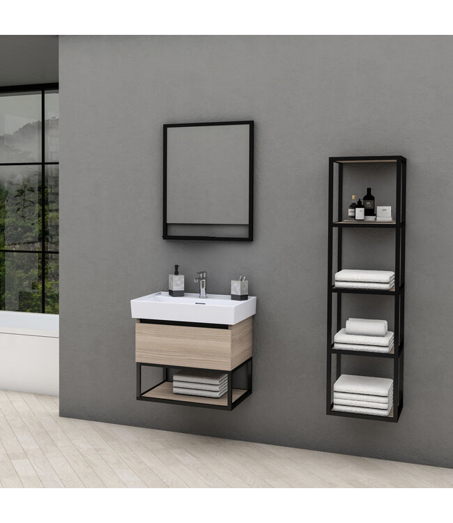 Industrieel Badkamermeubel Creavit Sharp 60x47x50cm met Stalen frame en wastafel met 1 kraangat overloop