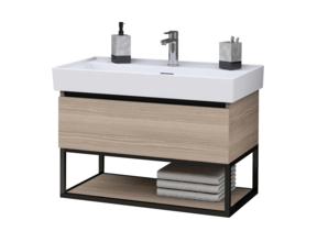 Industrieel Badkamermeubel Creavit Sharp 80x47x50cm met Stalen frame en wastafel met 1 kraangat overloop