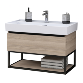 Industrieel Badkamermeubel Creavit Sharp 80x47x50cm met Stalen frame en wastafel met 1 kraangat overloop