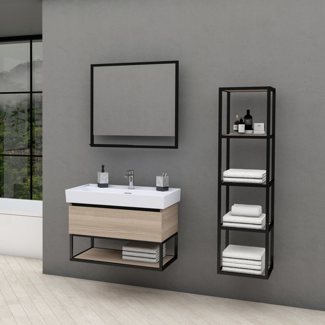 Industrieel Badkamermeubel Creavit Sharp 80x47x50cm met Stalen frame en wastafel met 1 kraangat overloop Industrieel Badkamermeubel Creavit Sharp 80x47x50cm met Stalen frame en wastafel met 1 kraangat overloop