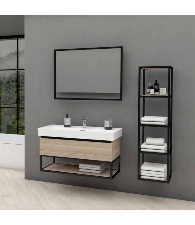 Industrieel Badkamermeubel Creavit Sharp 100x47x50cm met Stalen frame en wastafel met 1 kraangat overloop