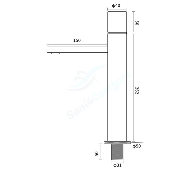 Wastafelkraan Hoog Quo Lux Mengkraan Zwart Mat 31cm