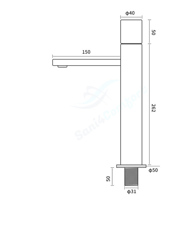 Wastafelkraan Hoog Quo Lux Mengkraan Zwart Mat 31cm