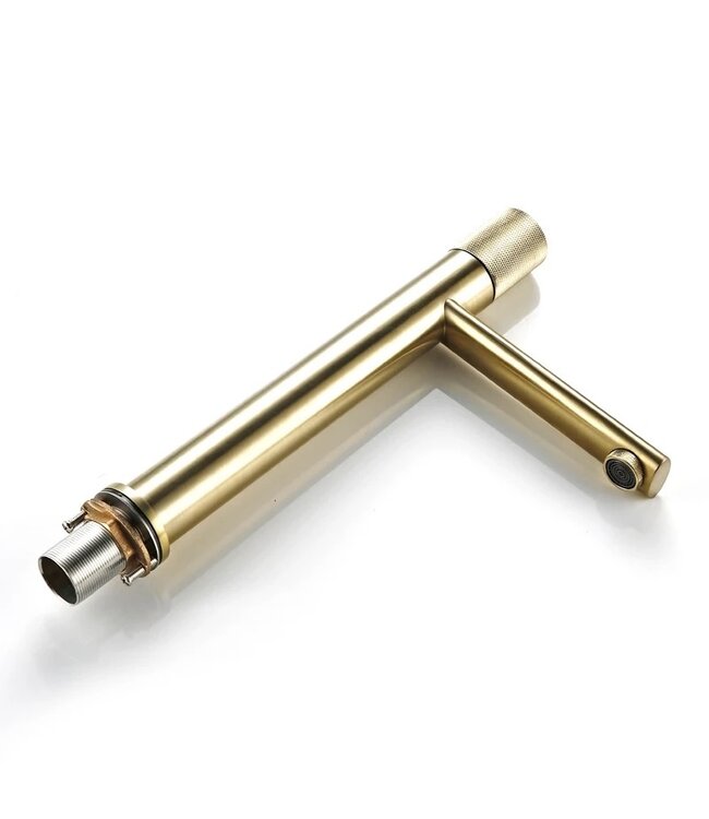 Wastafelkraan Hoog Quo Lux Mengkraan Geborsteld Goud 31cm