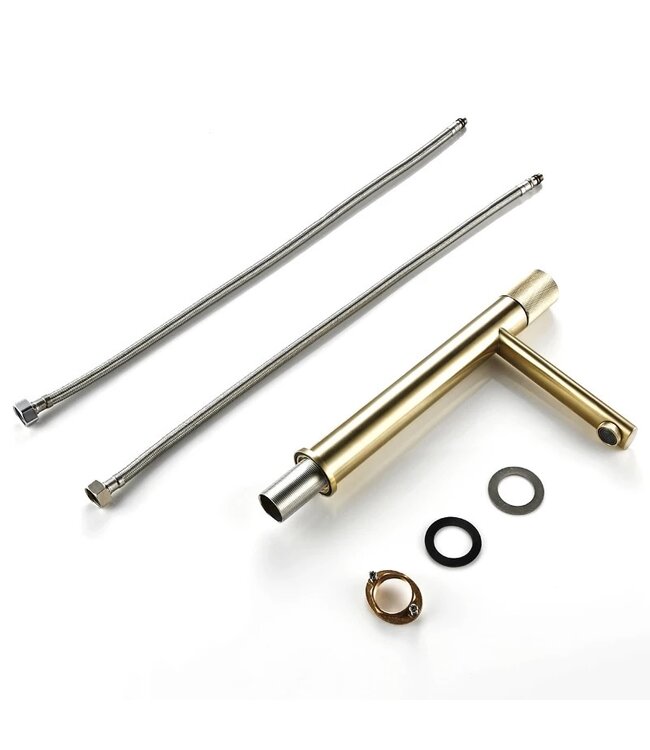 Wastafelkraan Hoog Quo Lux Mengkraan Geborsteld Goud 31cm