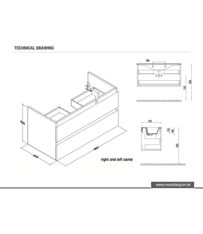 Wastafelonderkast Sally Hoogglans Wit 100cm 96x45,5x50cm 2x Softclose lades MDF Voorgemonteerd