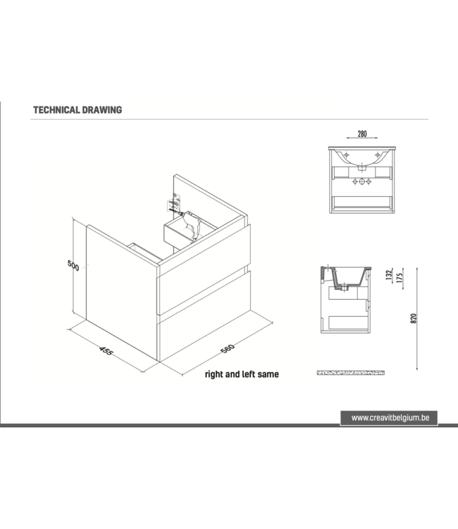 Wastafelonderkast Sally Mat Zwart 60cm 56x45,5x50cm 2x Softclose lades MDF Voorgemonteerd