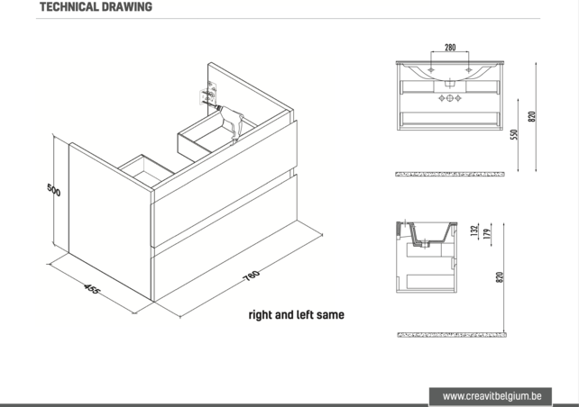 Wastafelonderkast Sally Mat Zwart 80cm 76x45,5x50cm 2x Softclose lades MDF Voorgemonteerd