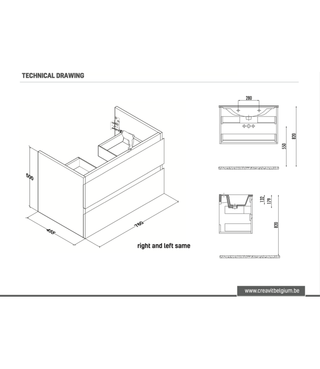 Wastafelonderkast Sally Mat Zwart 80cm 76x45,5x50cm 2x Softclose lades MDF Voorgemonteerd
