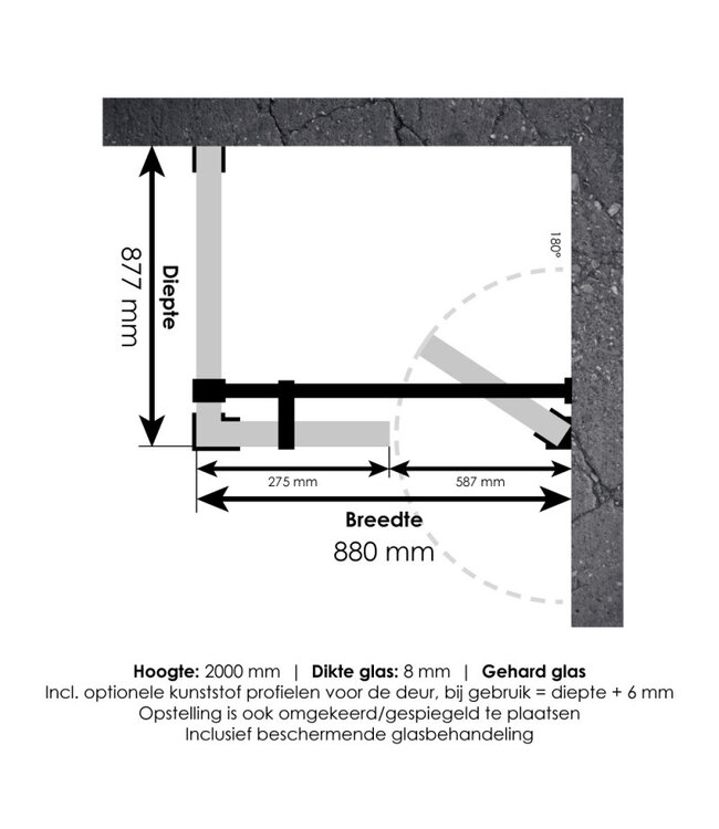 Douchecabine Venus Vierkant Draaideur 88x87.7x200cm Antikalk Helder Glas Profielloos 8mm Veiligheidsglas Geborsteld Goud