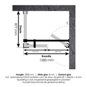 Douchecabine Venus Rechthoek Draaideur 158x87.7x200cm Antikalk Helder Glas Profielloos 8mm Veiligheidsglas Geborsteld Goud