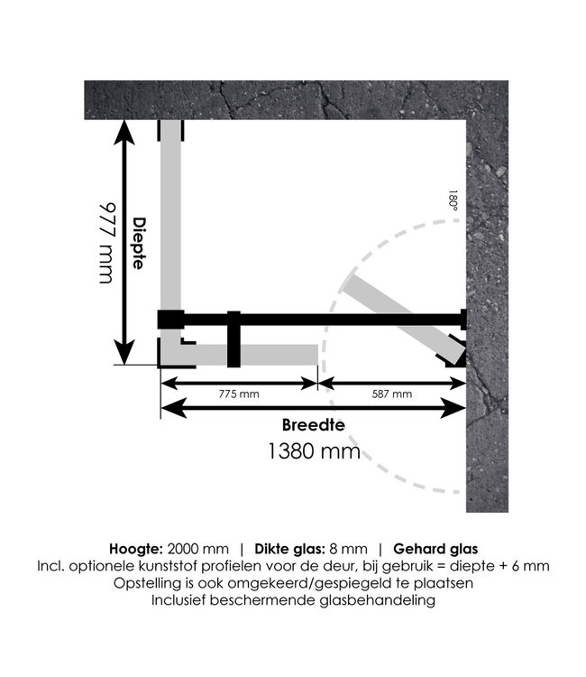 Douchecabine Venus Rechthoek Draaideur 138x97.7x200cm Antikalk Helder Glas Profielloos 8mm Veiligheidsglas Geborsteld Goud