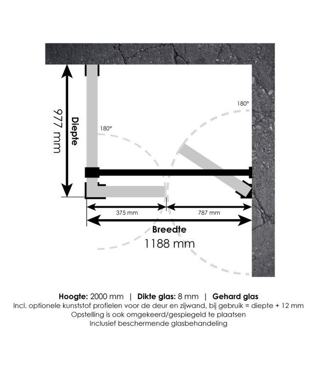 Douchecabine Venus Rechthoek Draaideur 118x97.7x200cm Antikalk Helder Glas Profielloos 8mm Veiligheidsglas Geborsteld Goud