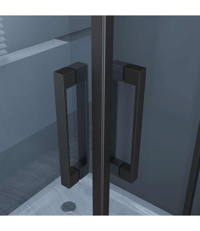 Douchecabine Lara Nano Zwart 80x80x200cm 8mm Veiligheidsglas Vierkant Hoekinstap Schuifdeur Helder Glas Mat Zwart profiel