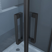 Douchecabine Lara Nano Zwart 90x90x200cm 8mm Veiligheidsglas Vierkant Hoekinstap Schuifdeur Helder Glas Mat Zwart profiel