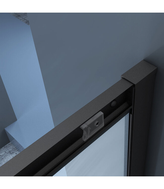 Douchecabine Lara Nano Zwart 100x100x200cm 8mm Veiligheidsglas Vierkant Hoekinstap Schuifdeur Helder Glas Mat Zwart profiel