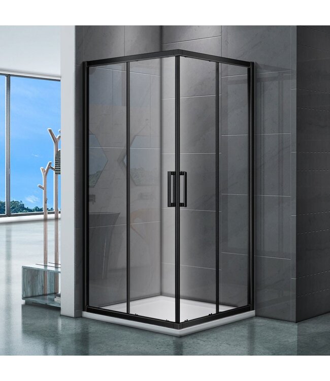 Douchecabine Donna 100x100 cm Mat Zwart Schuifdeur Hoekinstap Vierkant