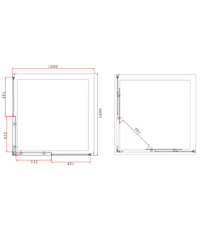 Douchecabine Donna 100x100 cm Mat Zwart Schuifdeur Hoekinstap Vierkant