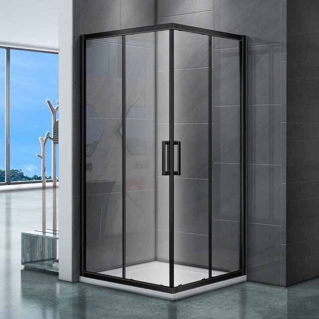 Douchecabine Donna 80x80 cm Mat Zwart Schuifdeur Hoekinstap Vierkant