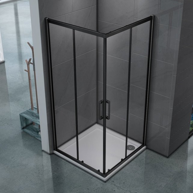 Douchecabine Donna 90x90 cm Mat Zwart Schuifdeur Hoekinstap Vierkant