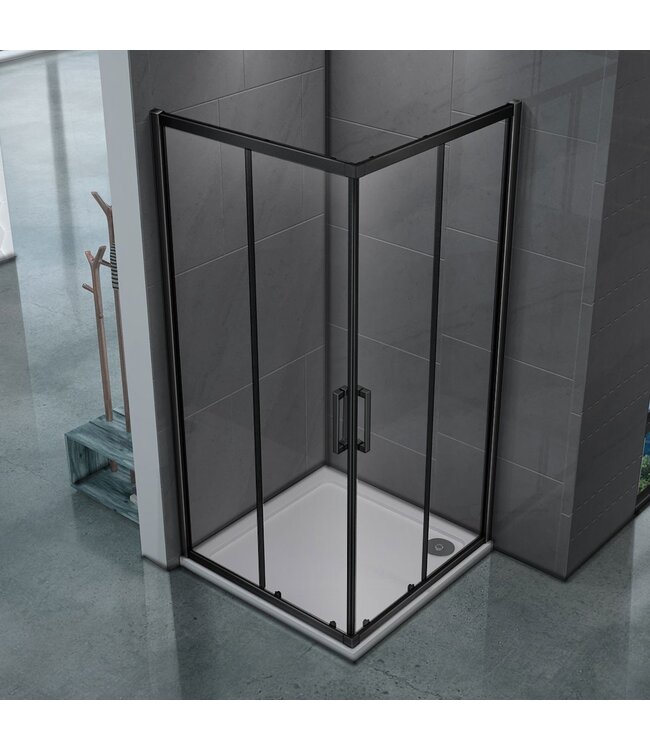 Douchecabine Donna 90x90 cm Mat Zwart Schuifdeur Hoekinstap Vierkant