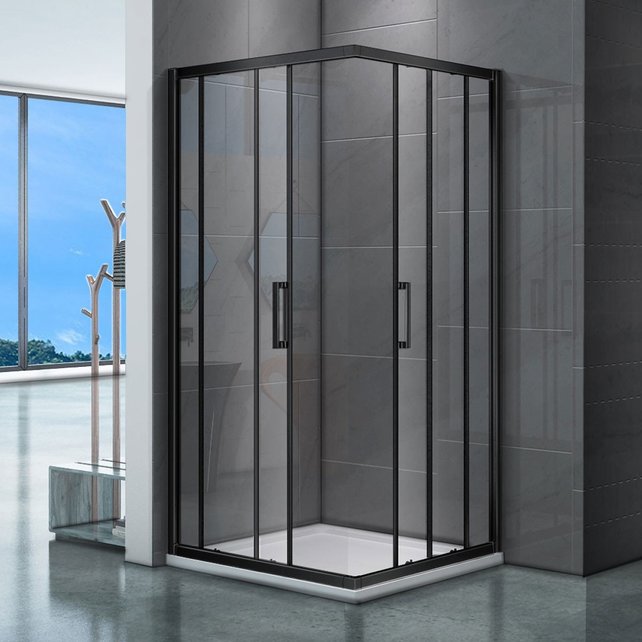 Douchecabine Donna 90x90 cm Mat Zwart Schuifdeur Hoekinstap Vierkant