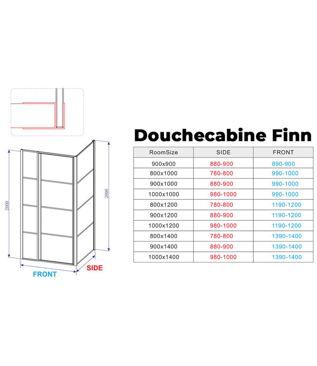 Douchecabine Collins Mat Zwart Vierkant 140x100cm Draaideur Antikalk Helderglas 8mm Veiligheidsglas Easy Clean