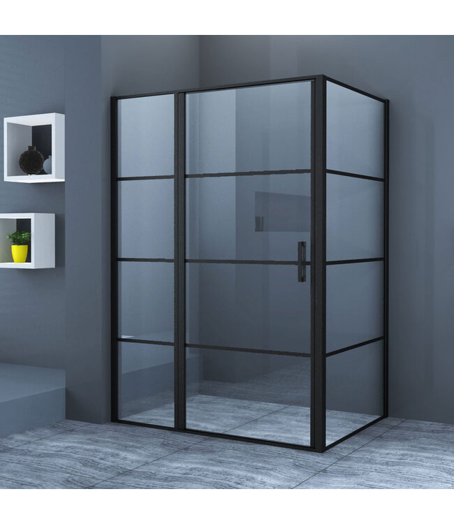 Douchecabine Collins Mat Zwart Vierkant 140x80cm Draaideur Antikalk Helderglas 8mm Veiligheidsglas Easy Clean