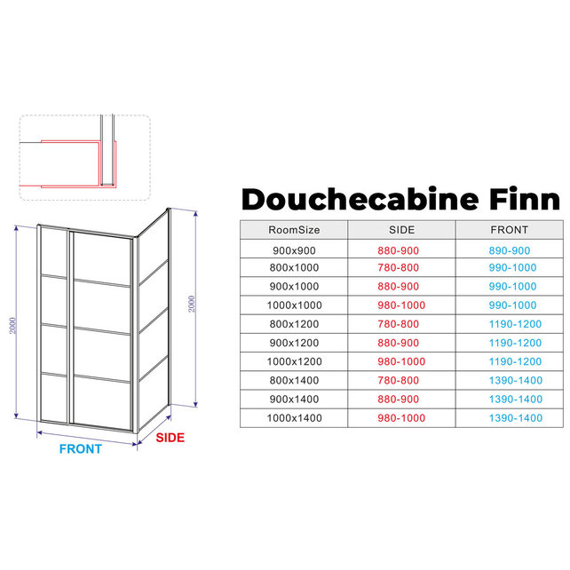Douchecabine Collins Mat Zwart Vierkant 140x80cm Draaideur Antikalk Helderglas 8mm Veiligheidsglas Easy Clean