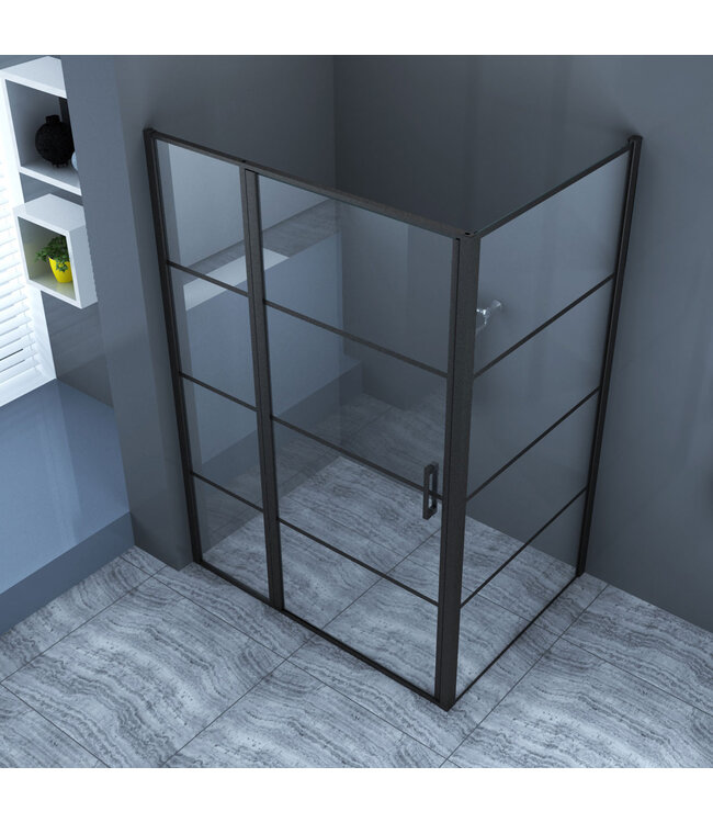 Douchecabine Collins  Mat Zwart Vierkant 120x100cm Draaideur Antikalk Helderglas 8mm Veiligheidsglas Easy Clean