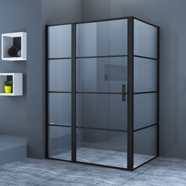 Douchecabine Collins  Mat Zwart Vierkant 120x100cm Draaideur Antikalk Helderglas 8mm Veiligheidsglas Easy Clean