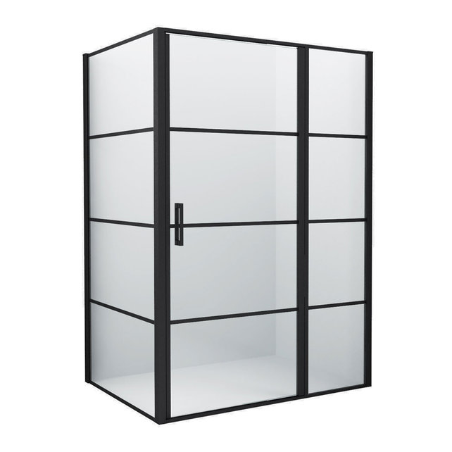 Douchecabine Collins  Mat Zwart Vierkant 120x100cm Draaideur Antikalk Helderglas 8mm Veiligheidsglas Easy Clean