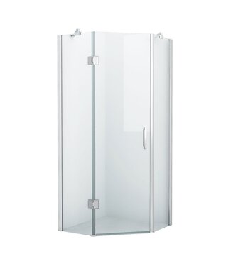 Wiesbaden Douchecabine Pentagoon Vijfhoek Draaideur 100x100x200cm SaniPro Antikalk Nano Coating Helder Glas Chroom Profiel 8mm Veiligheidsglas Easy Clean