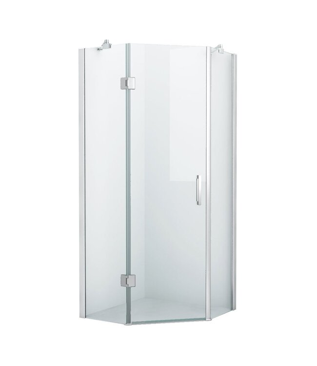 Wiesbaden Douchecabine Pentagoon Vijfhoek Draaideur 100x100x200cm SaniPro Antikalk Nano Coating Helder Glas Chroom Profiel 8mm Veiligheidsglas Easy Clean