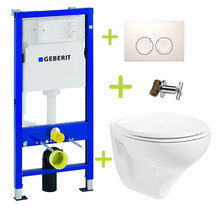 Aktieset Geberit UP100 Toiletset Basic Hangtoilet met bidet spoelrand incl. Softclose toiletbril